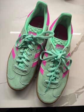 adidas wedge Women’s Mint Green & Hot Pink Suede Sneakers